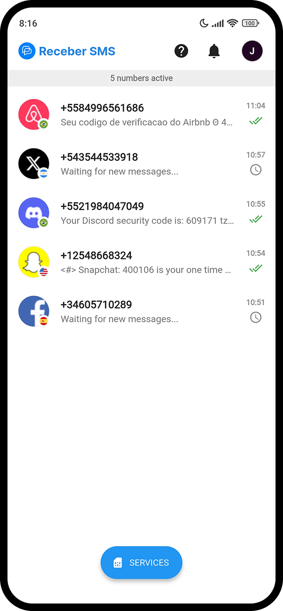 ReceberSMS app screen